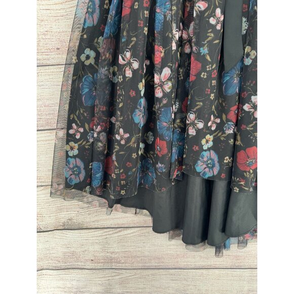 Disney Lauren Conrad Floral Semi Sheer Lined Dress Women's 10 Black/Blue/Red - Picture 5 of 13
